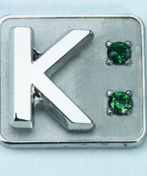 Silver 2-Emerald Medallion Pin Back